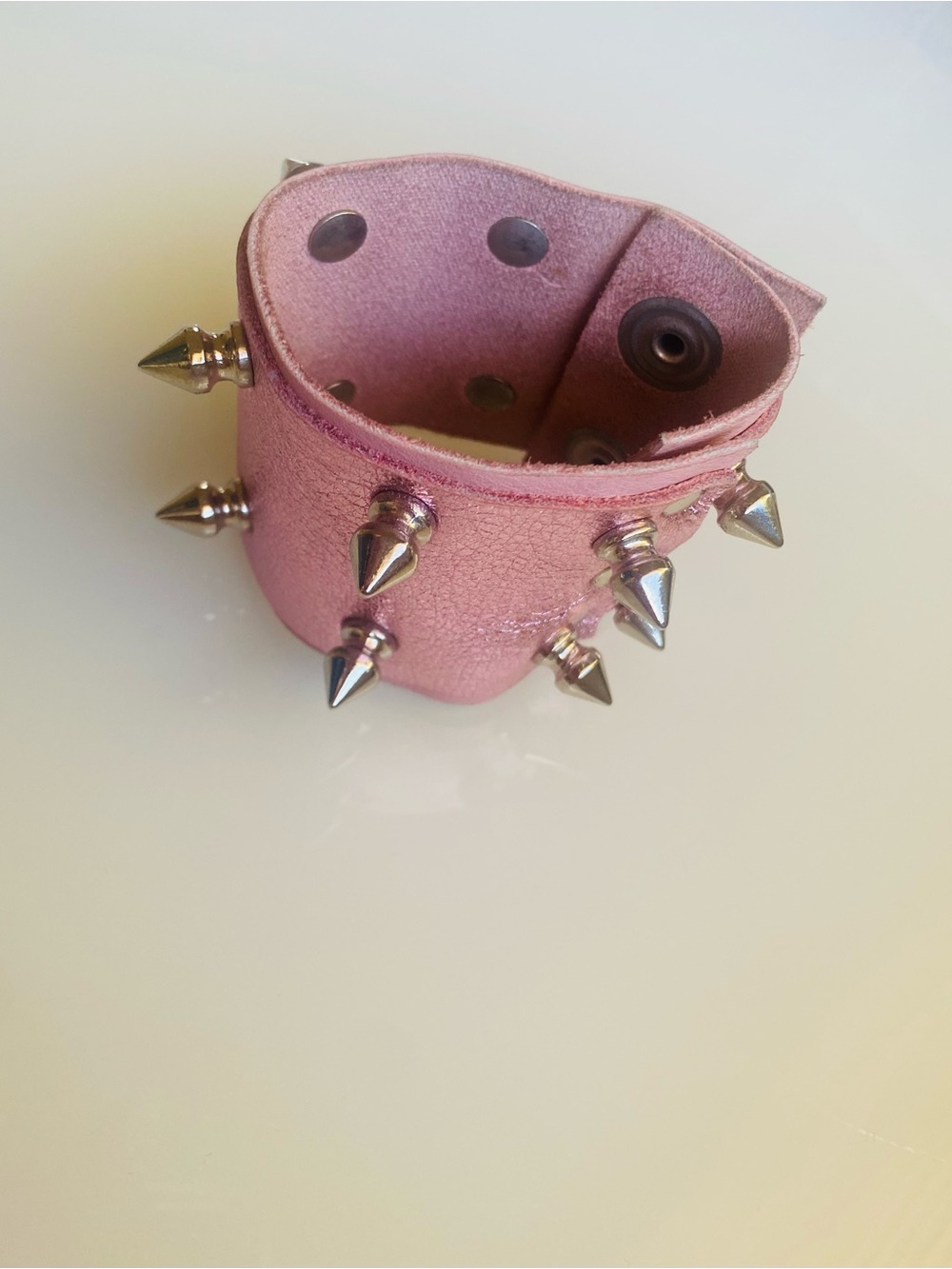 Source Unknown Pink Learher Spiked Bracelet with Silver Studs